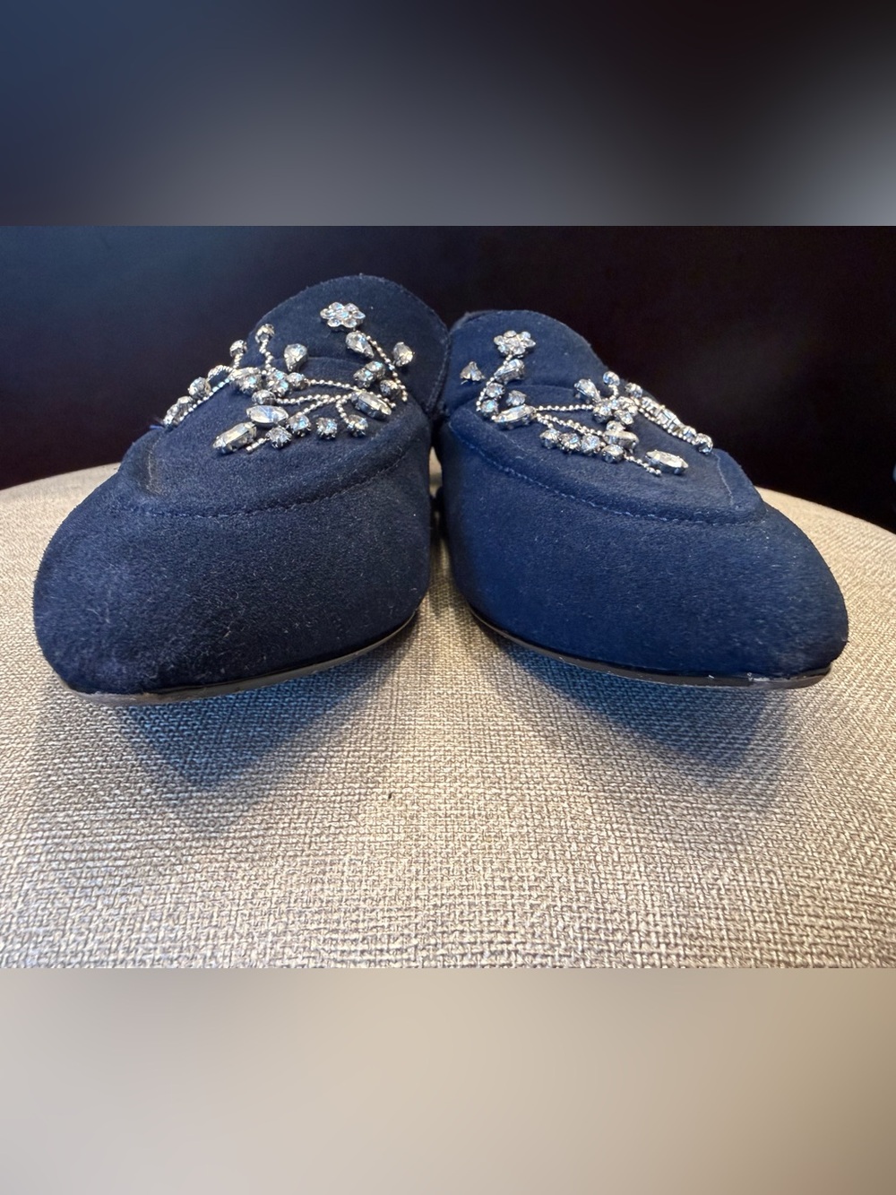 Nanette Lepore Embellished Navy Suede Pointed Toe Loafers size 6M - Picture 12 of 13